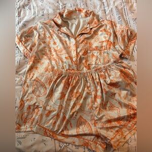 Floral Print Pajama Set in Orange and Cream